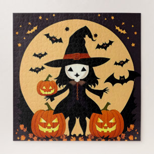 Quebra-cabeça Bruxa de Halloween com Abóboras