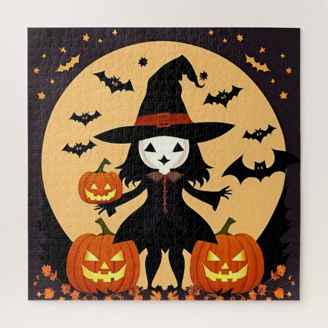 Quebra-cabeça Bruxa de Halloween com Abóboras (Vertical)