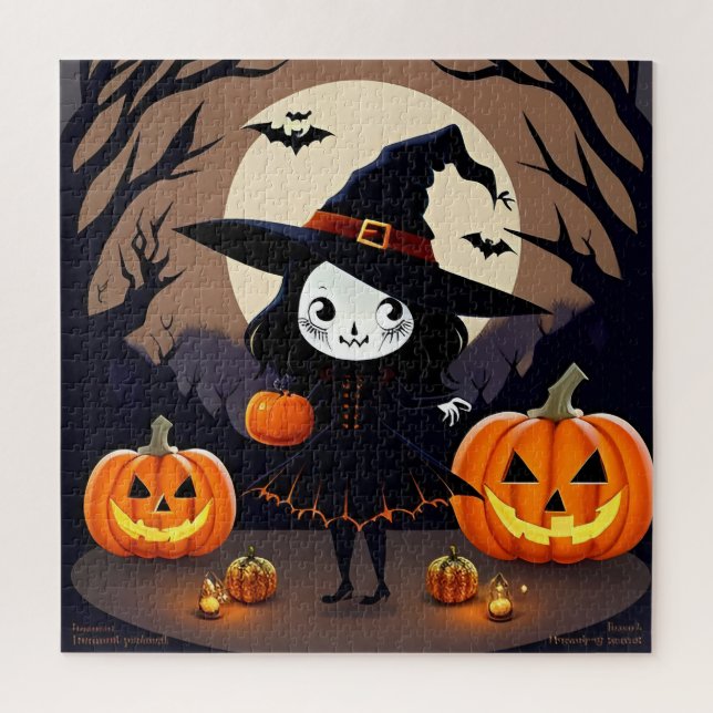Quebra-cabeça Bruxa de Halloween com Abóboras (Vertical)