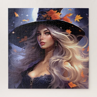 Quebra-cabeça Bruxa de Halloween Vintage Folhas de Outono
