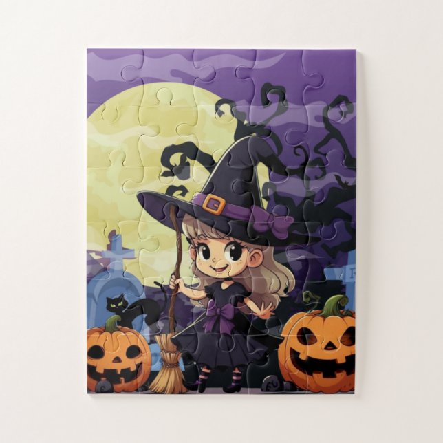 Quebra-cabeça Bruxa do Halloween do Anime Bonito (Vertical)