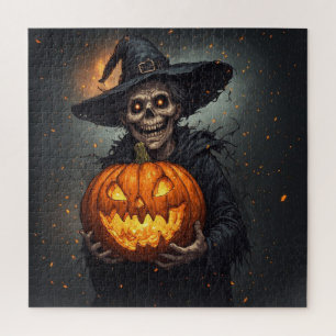 Quebra-cabeça Bruxa Esqueleto Com Abóbora Brilhante Halloween 🎃