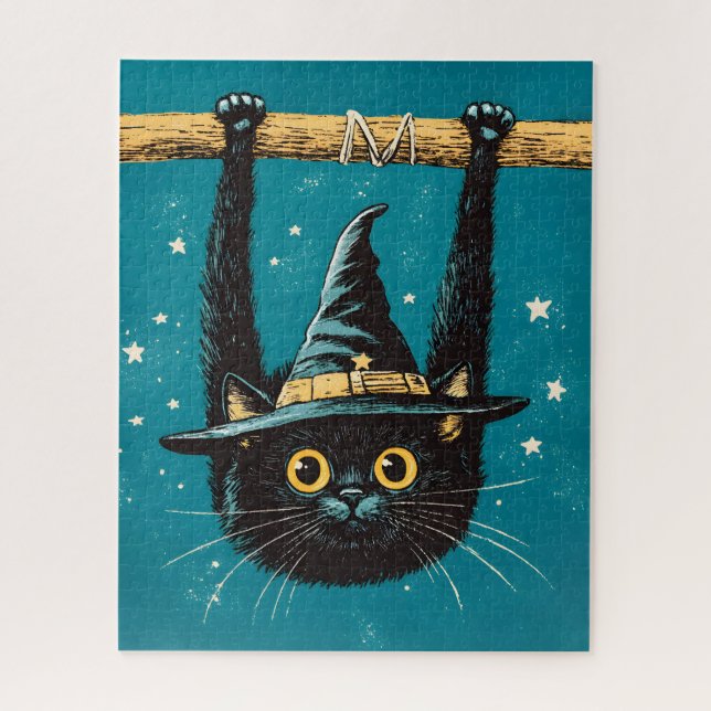 Quebra-cabeça Bruxa Negra Negra Voadora Spooky (Vertical)
