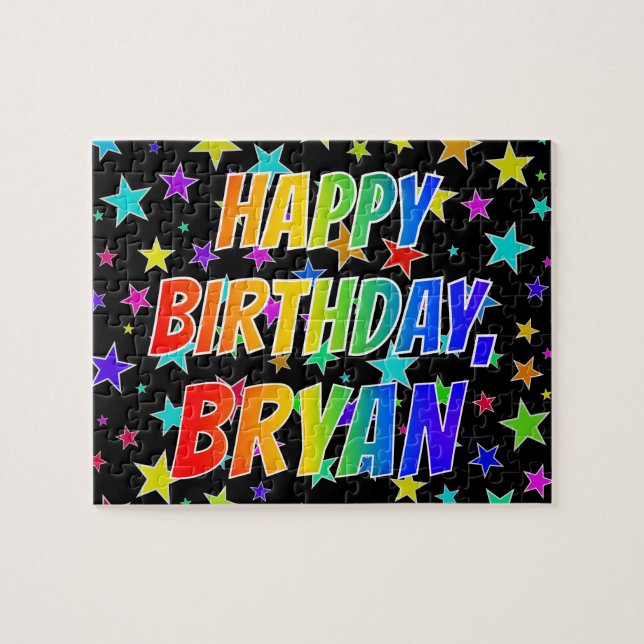 Quebra-cabeça "BRYAN" Primeiro Nome, Diversão "FELIZ ANIVERSÁRIO (Horizontal)