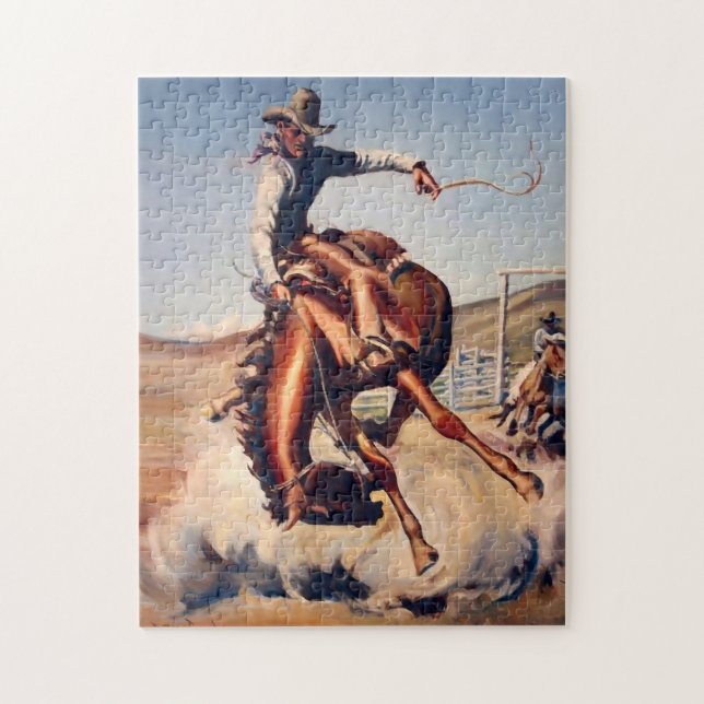 Quebra-cabeça “Bucking Bronco” Arte Ocidental por Will James (Vertical)