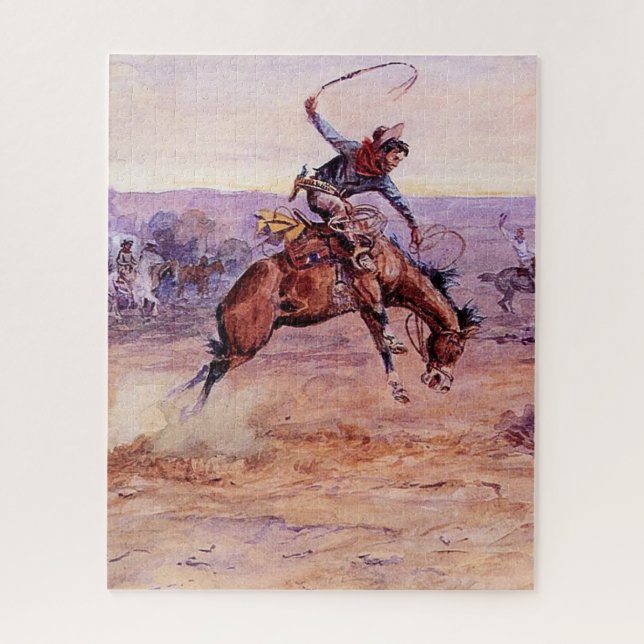 Quebra-cabeça "Bucking Bronco" Cowboy Art de Charles Russell (Vertical)