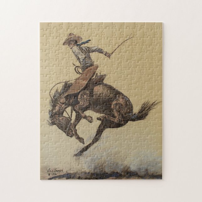 Quebra-cabeça "Bucking Horse" Arte Ocidental de Will James (Vertical)