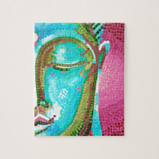Quebra-cabeça Buddha azul e cor-de-rosa enfrenta o mosaico