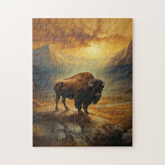 Quebra-cabeça Buffalo Bison Sunset Silhouette