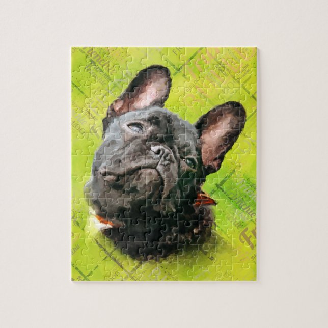 Quebra-cabeça Buldogue francês bonito - Frenchie com teste (Vertical)