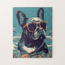 Quebra-cabeça Buldogue francês com óculos de sol numa praia trop
