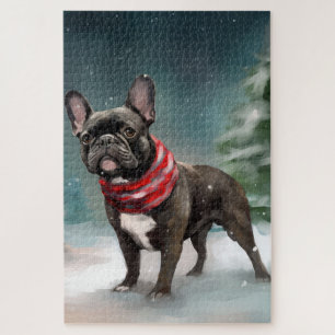 Quebra-cabeça Buldogue francês no Natal da neve