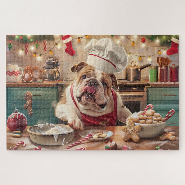 Quebra-cabeça Buldogue Inglês Festa de Natal: Panificação Festiv (Horizontal)