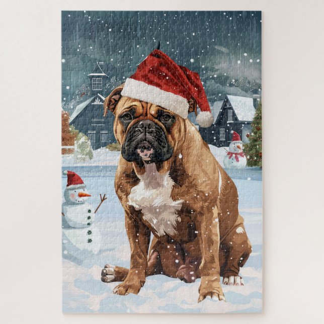 Quebra-cabeça Bull Mastiff Dog Winter Wonderland Natal Joy (Vertical)