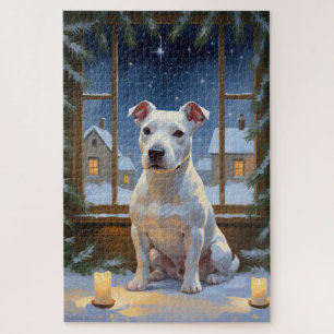 Quebra-cabeça Bull Terrier com Luzes de Natal Feriado
