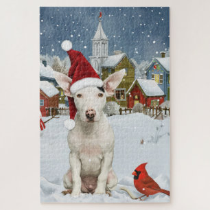 Quebra-cabeça Bull Terrier Dog Winter Wonderland Natal Joy