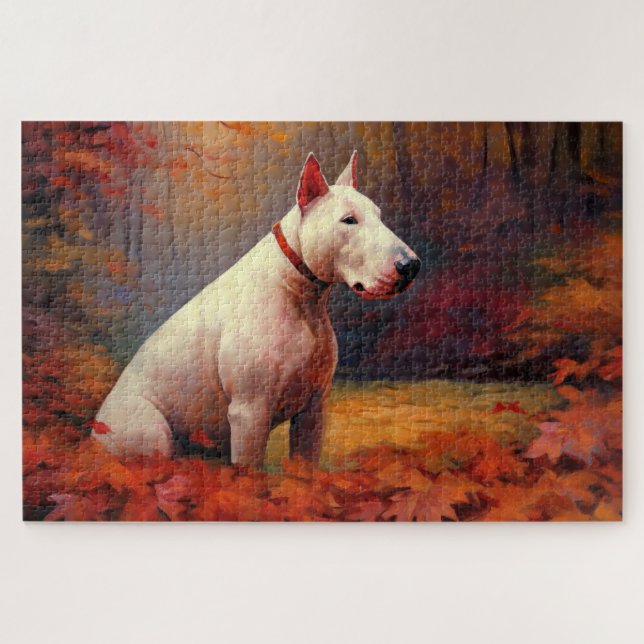 Quebra-cabeça Bull Terrier no outono deixa cair inspiração (Horizontal)