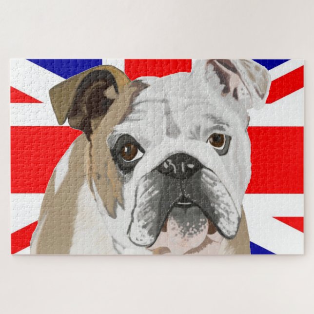 Quebra-cabeça Bulldog Britânico & Union Jack Flag 1.014 (Horizontal)