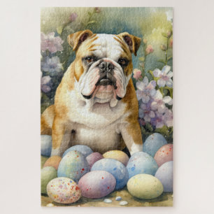 Quebra-cabeça Bulldog com Ovos de Páscoa Feriado