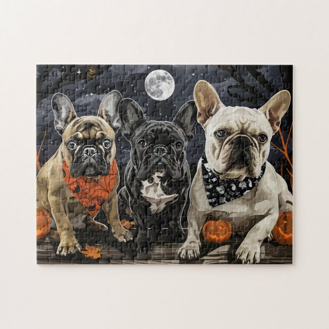 Quebra-cabeça Bulldog Francês Halloween Assustador (Horizontal)