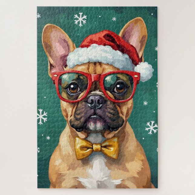 Quebra-cabeça Bulldog Francês Hipster Óculos de Natal Moderno  (Vertical)