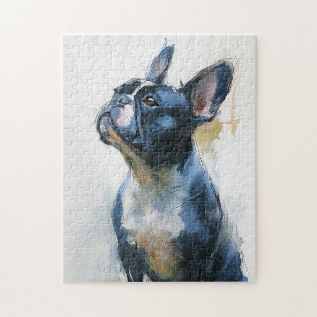 Quebra-cabeça Bulldog francês sentado em aquarela (Vertical)