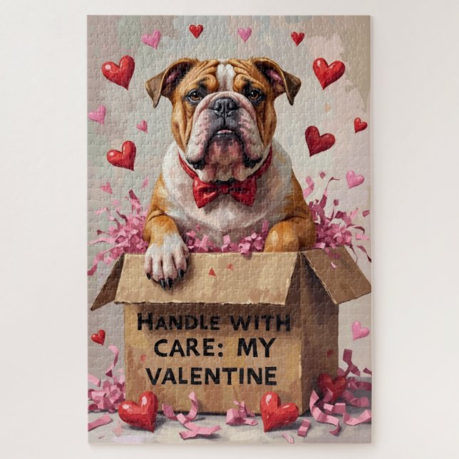 Quebra-cabeça Bulldog Handle With Care Valentine's Gift Box (Vertical)
