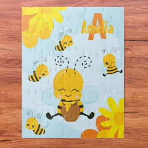 Quebra-cabeça Bumble Bee Feliz com Flores Pequenas Crianças