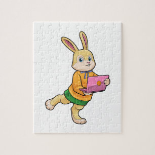 Quebra-cabeça Bunny como Secretário com Laptop