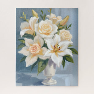 Quebra-cabeça Buquê de Flores Brancas Aquarela Floral