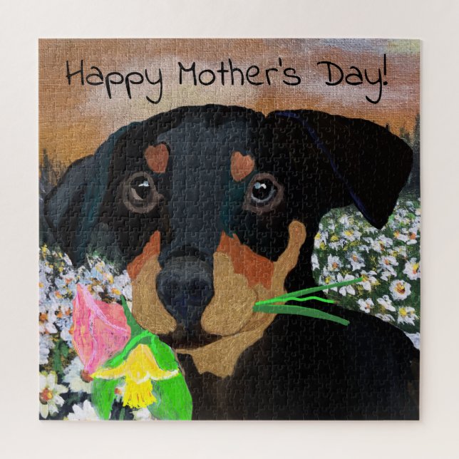 Quebra-cabeça Buquê de Flores de Cachorrinho no Dia das Mães (Vertical)