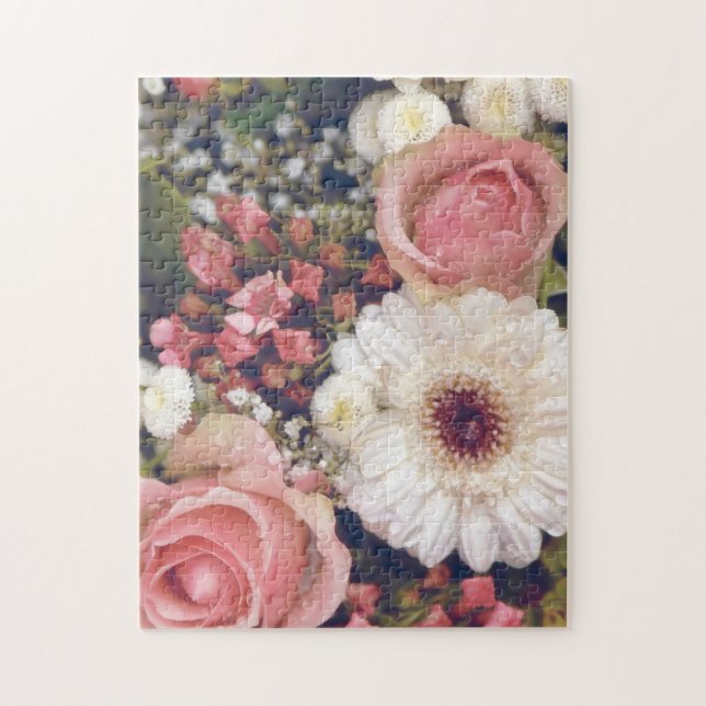Quebra-cabeça Buquê de Flores Rosas Rosa Românticas (Vertical)