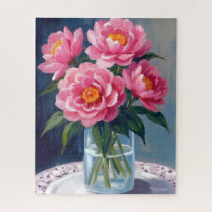 Quebra-cabeça Buquê de Peônia Flores Cor-de-Rosa Pintura Floral