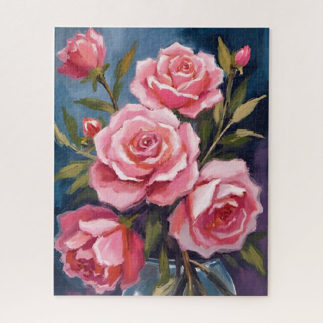 Quebra-cabeça Buquê de Rosa Rosa Bege Pintado (Vertical)