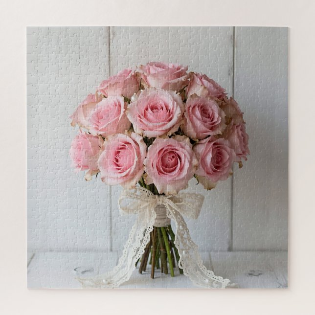 Quebra-cabeça Buquê de Rosa Rosa com Renda Pearl Romântica (Vertical)