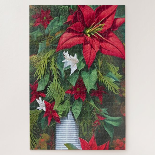 Quebra-cabeça Buquê Red Amaryllis e Poinsettia (Vertical)
