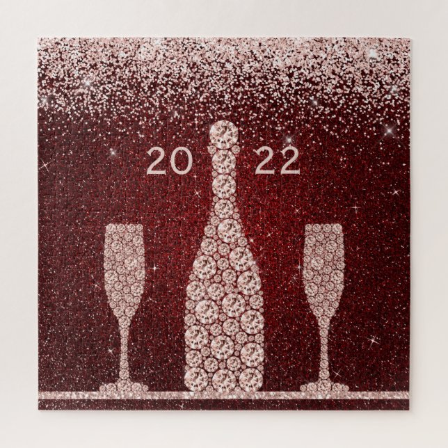 Quebra-cabeça Burgundy Blush Glitter Champagne Toast 2022 (Vertical)