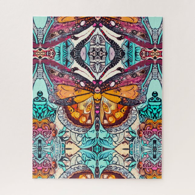 Quebra-cabeça Butterfly e Medallion Batik Padrões em Laranja (Vertical)