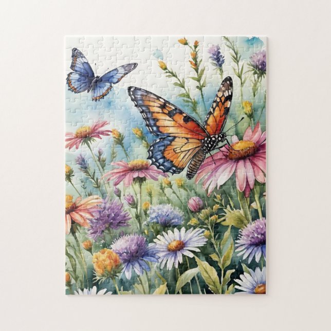 Quebra-cabeça Butterfly Spring Meadow Wildflowers Watercolor (Vertical)
