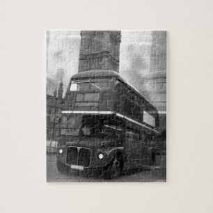 Quebra-cabeça BW Black & White London Bus & Big Ben
