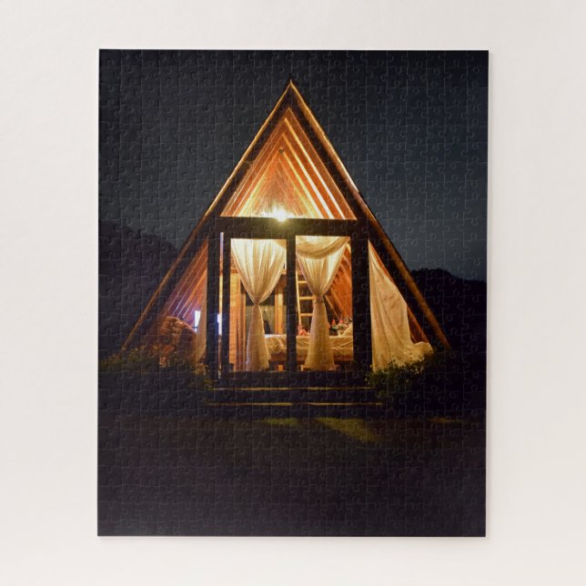QUEBRA-CABEÇA CABANA ESTILO A FRAME À NOITE (Vertical)