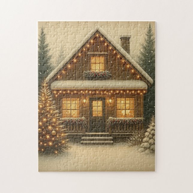 Quebra-cabeça Cabana rústica de inverno/Natal (Vertical)