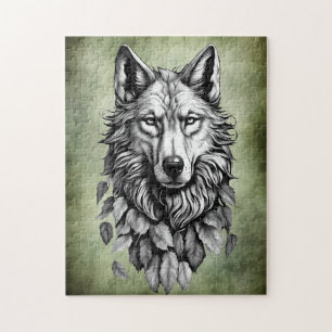 Quebra-cabeça cabeça de lobo deixa desenho de arte original anim