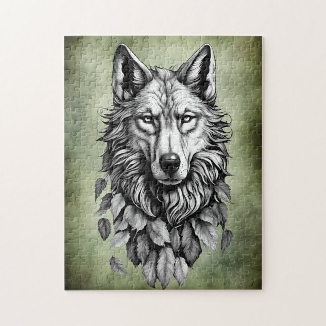 Quebra-cabeça cabeça de lobo deixa desenho de arte original anim (Vertical)