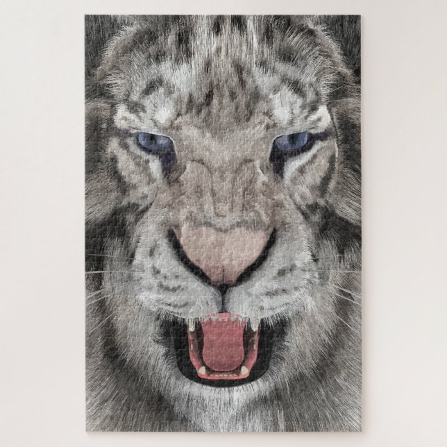 Quebra-cabeça Cabeça de Tigre Branco Estética da Vida Selvagem (Vertical)