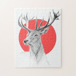 Quebra-cabeça Cabeça de veado Estag desenho Círculo vermelho Art