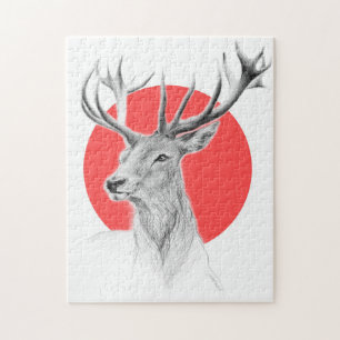 Quebra-cabeça Cabeça de veado Estag desenho Círculo vermelho Art