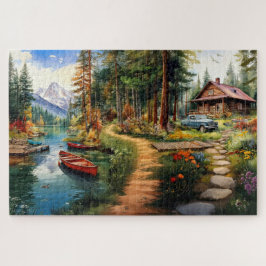 Quebra-cabeça Cabina de Log na Woods Watercolor