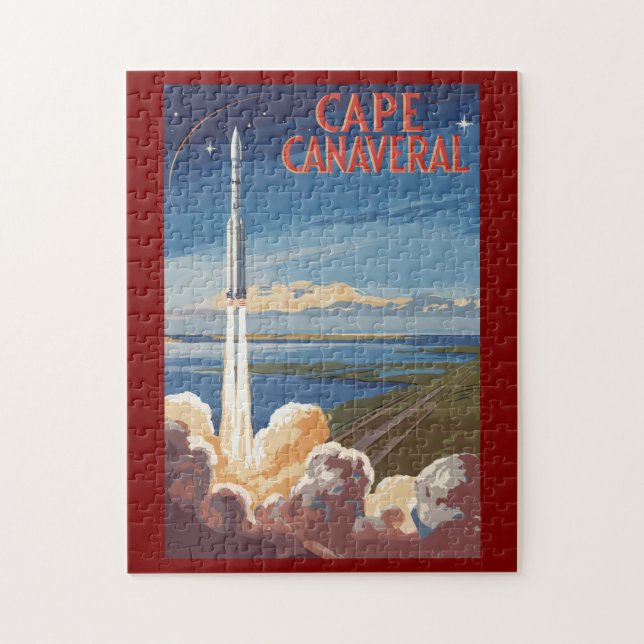 Quebra-cabeça Cabo Canaveral Flórida Arte de Viagem Pintura Retr (Vertical)