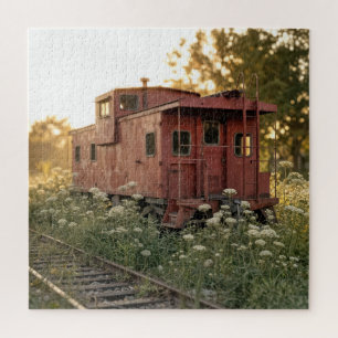 Quebra-cabeça Caboose Abandonado em um Campo de Flores Silvestre